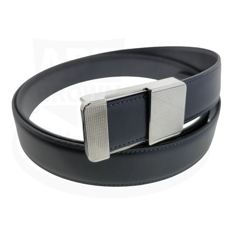 Vintage S.T. Dupont Blue Leather & Palladium Diamond Head Belt, 051061