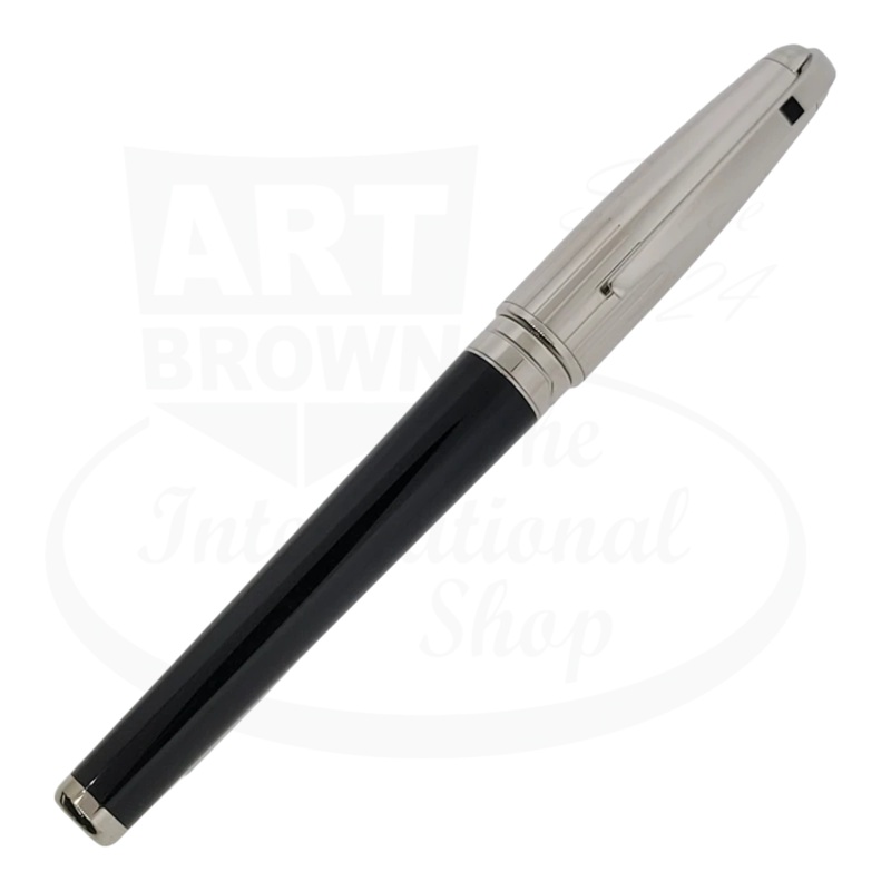 Vintage S.T. Dupont Extra Large Olympio Black Lacquer & Palladium Lines Fountain Pen, 481350M