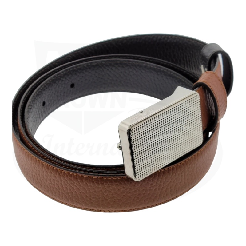 Vintage S.T. Dupont Reversible Grained Leather Palladium Diamond Head Belt, 7500160