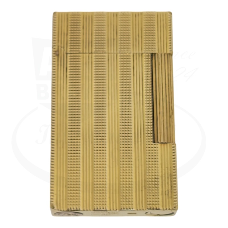 Preowned S.T. Dupont Ligne 2 Vertical Diamond Head Lines Gold Lighter, 016367