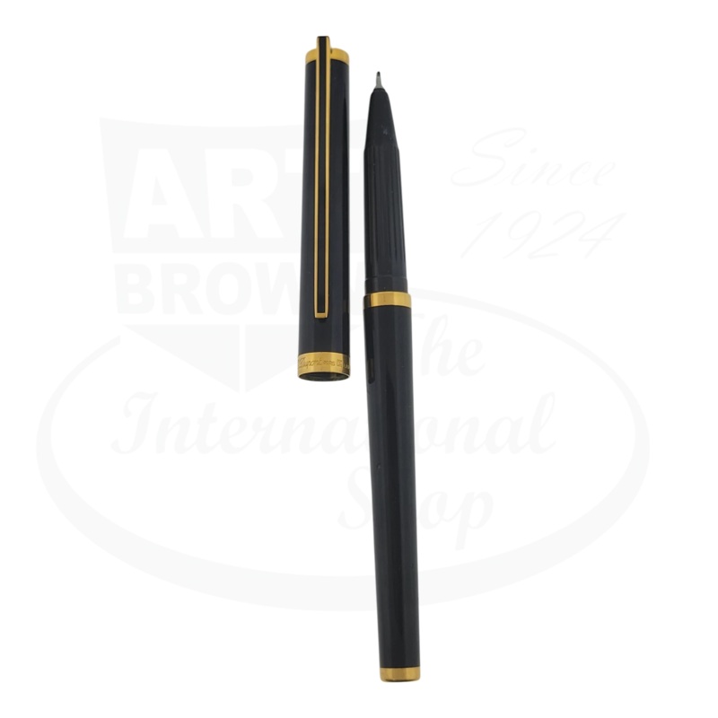 Preowned Vintage S.T. Dupont Classique V1 Black Lacquer & Gold Rollerball Pen, Dupont-18