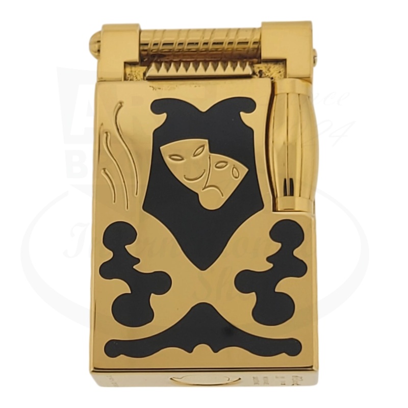 Vintage S.T. Dupont Limited Edition Teatro Black Lacquer & Gold Pocket Lighter, 0011580