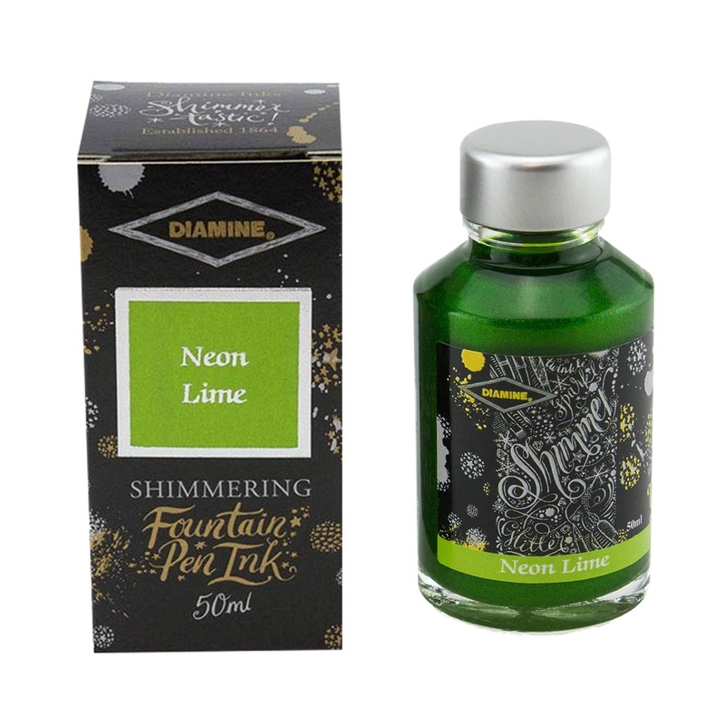 Diamine Shimmer Ink Bottle, Neon Lime - 50ml