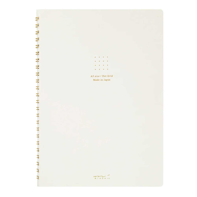 Midori Soft Colour White Spiral Notebook - A5, Dotted