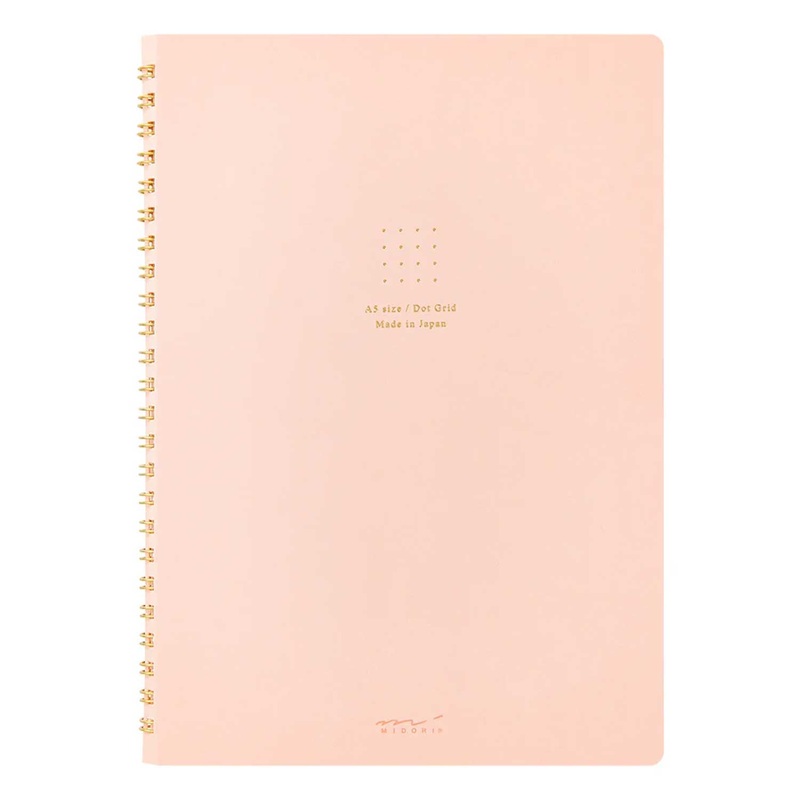 Midori Soft Colour Pink Spiral Notebook - A5, Dotted