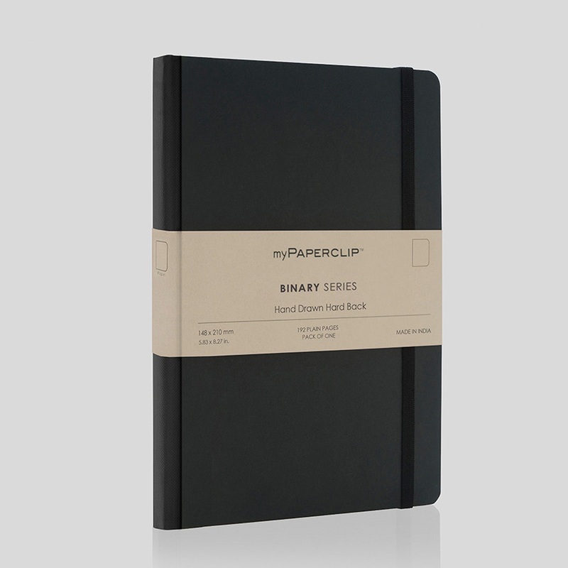myPAPERCLIP Binary Series Hard Cover Notebook - Black - A5 - Plain
