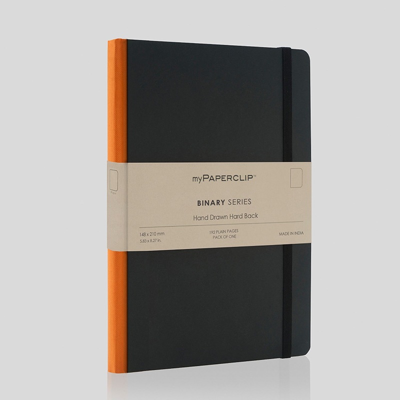 myPAPERCLIP Binary Series Hard Cover Notebook - Orange - A5 - Plain