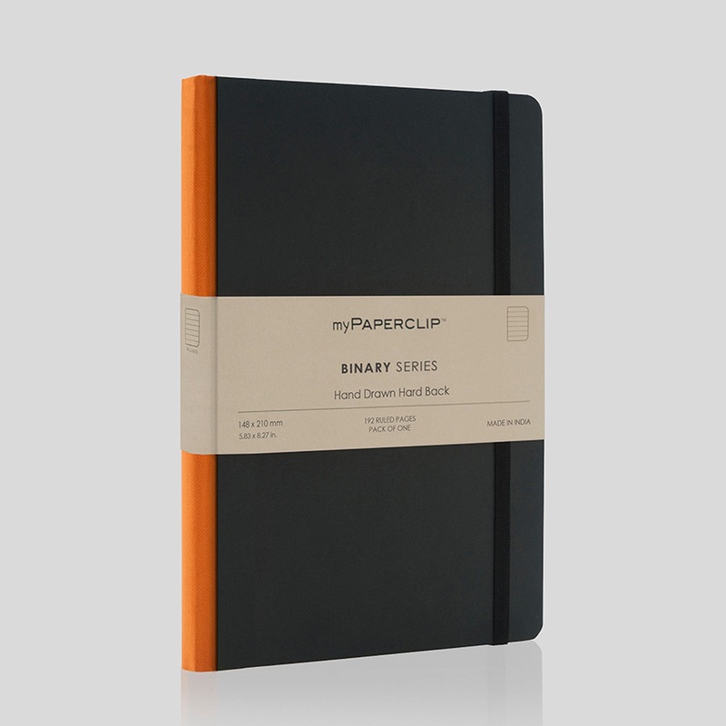myPAPERCLIP Binary Series Hard Cover Notebook - Orange - A5 - Ruled