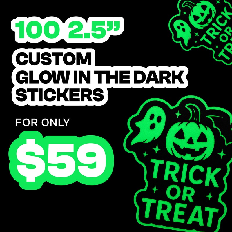 50 Custom 2.5 Glow In The Dark Stickers